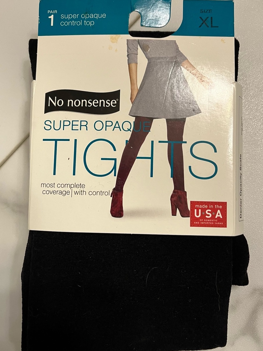 Hanes Super Opaque Control Top Tights - Black- Size XL
